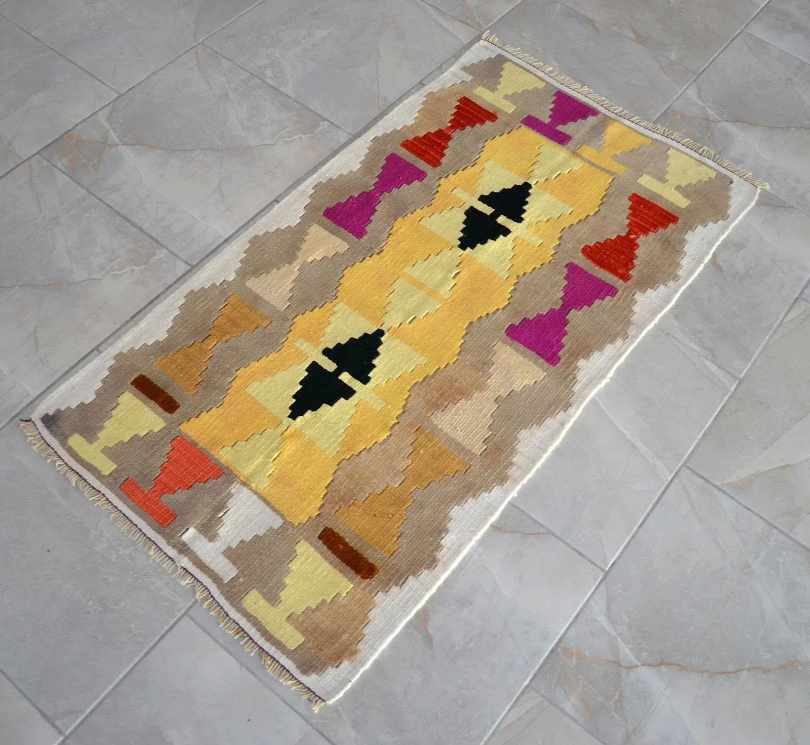 1990s Turkish Rug Hand-Woven Mini Kilim Rug - 2' X 3'9" - 2