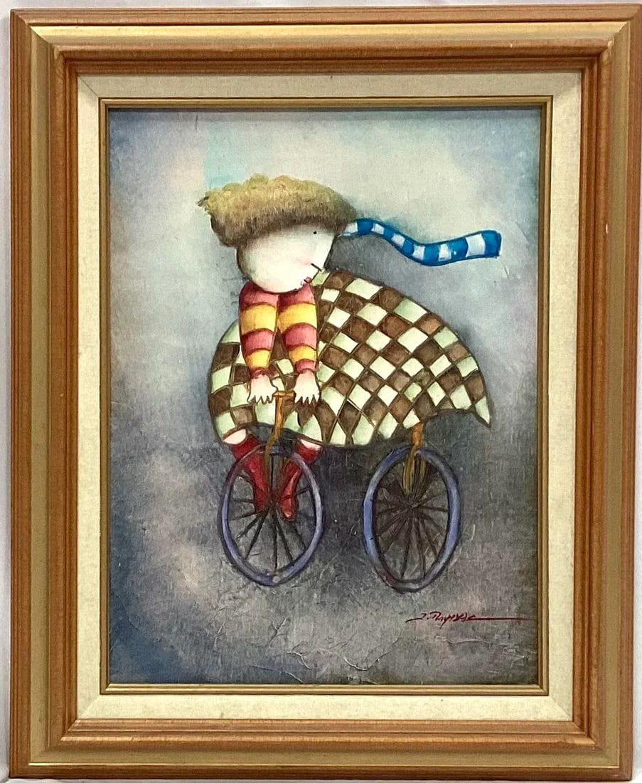 Whimsical Children's Oil Painting, Child Riding Bicycle, by Joyce Roybal - 7