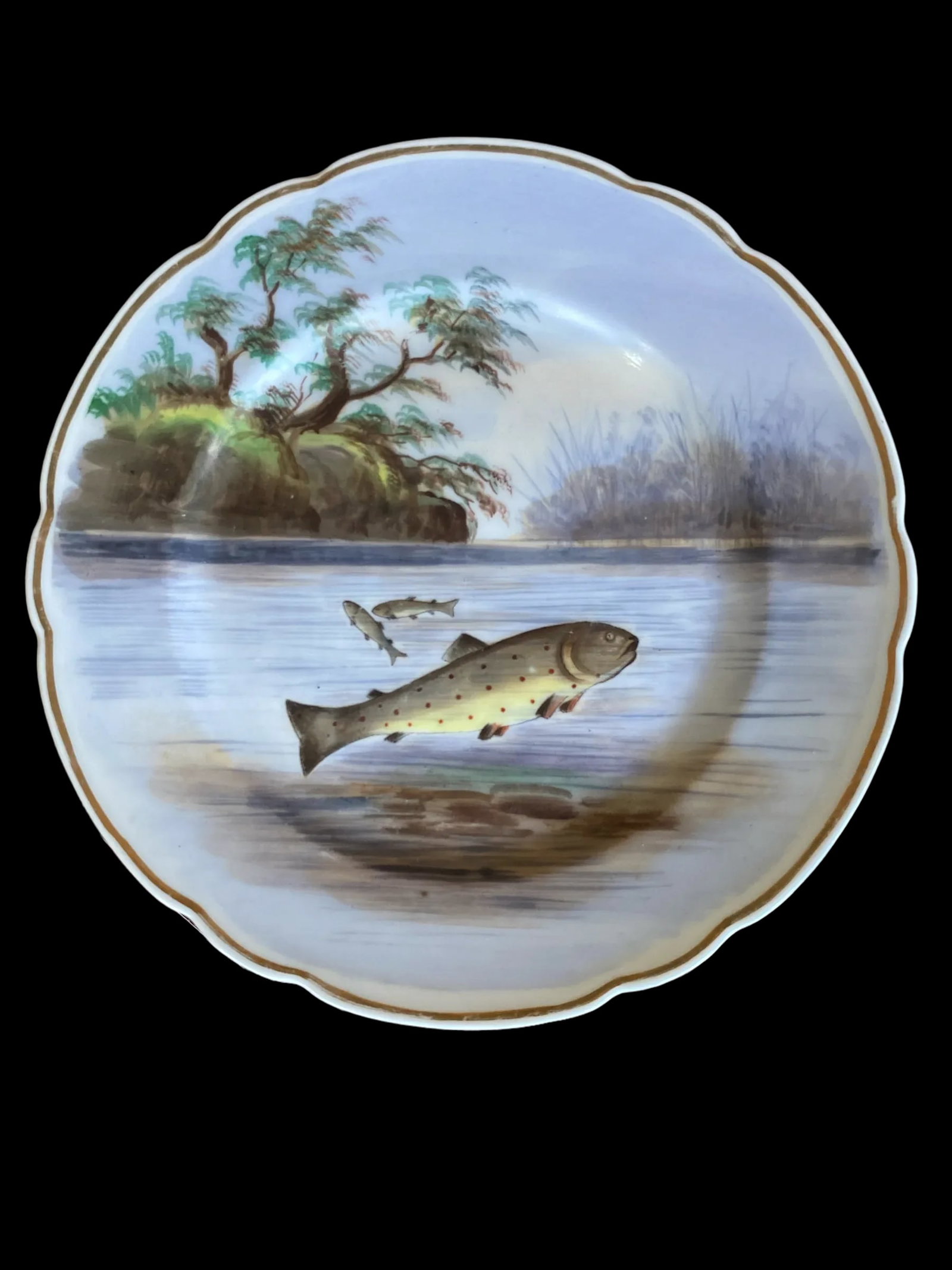 1880s Royal Vienna Hand Painted Fish Plates Scalloped Edges Gold Gilding - Set of 4 - 2