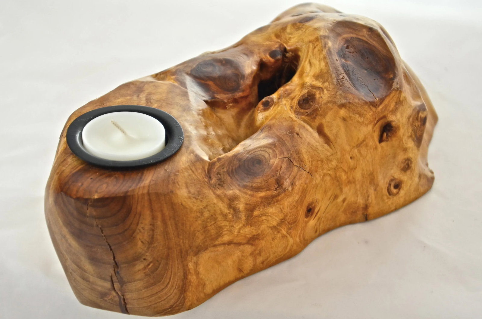 Natural Burl Knot Maple Candle Holder - 3