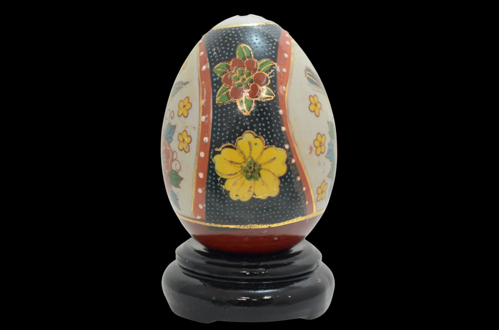 Hand Painted Japanese Ceramic Egg W/Stand - 2