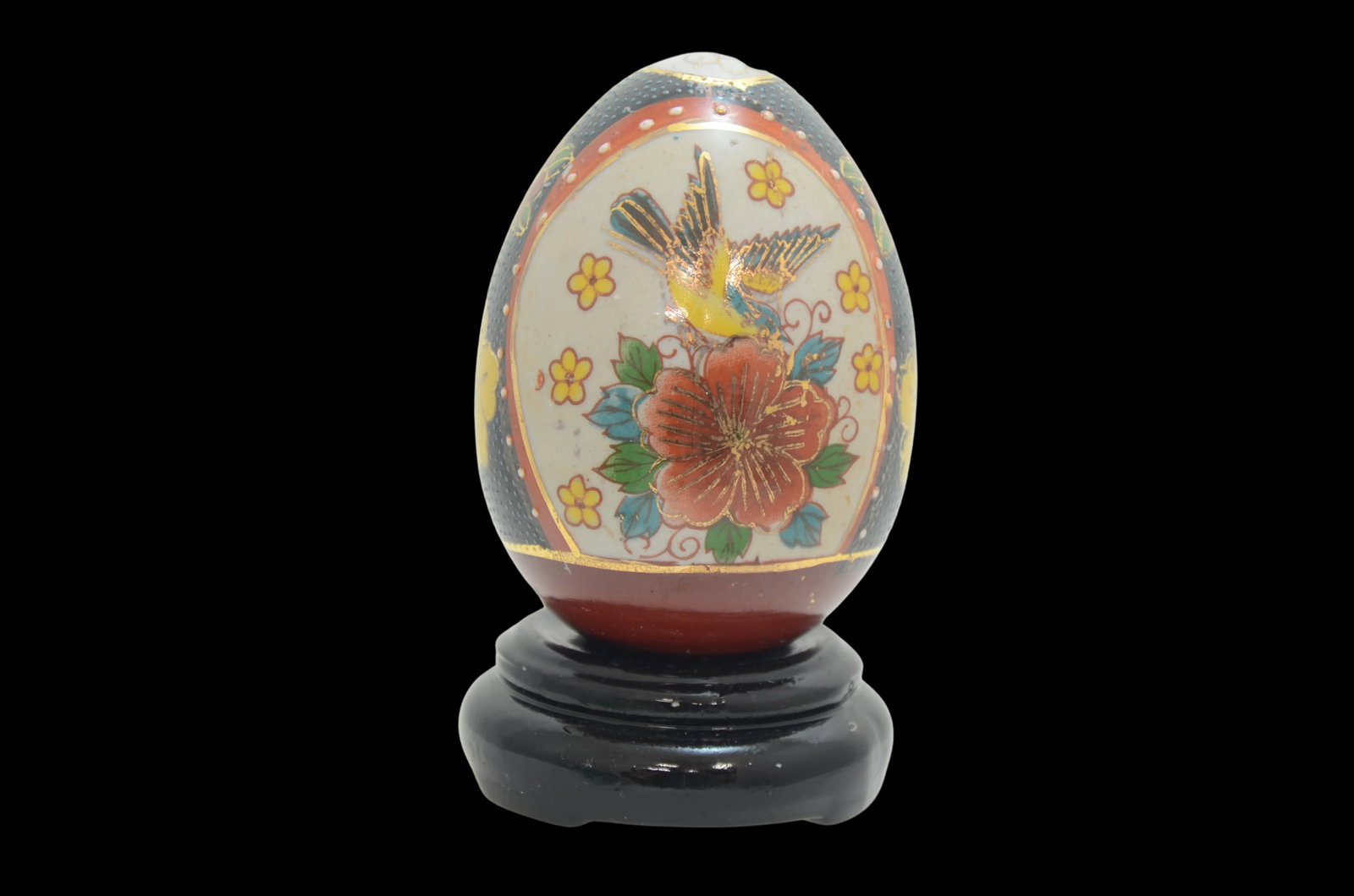 Hand Painted Japanese Ceramic Egg W/Stand - 3