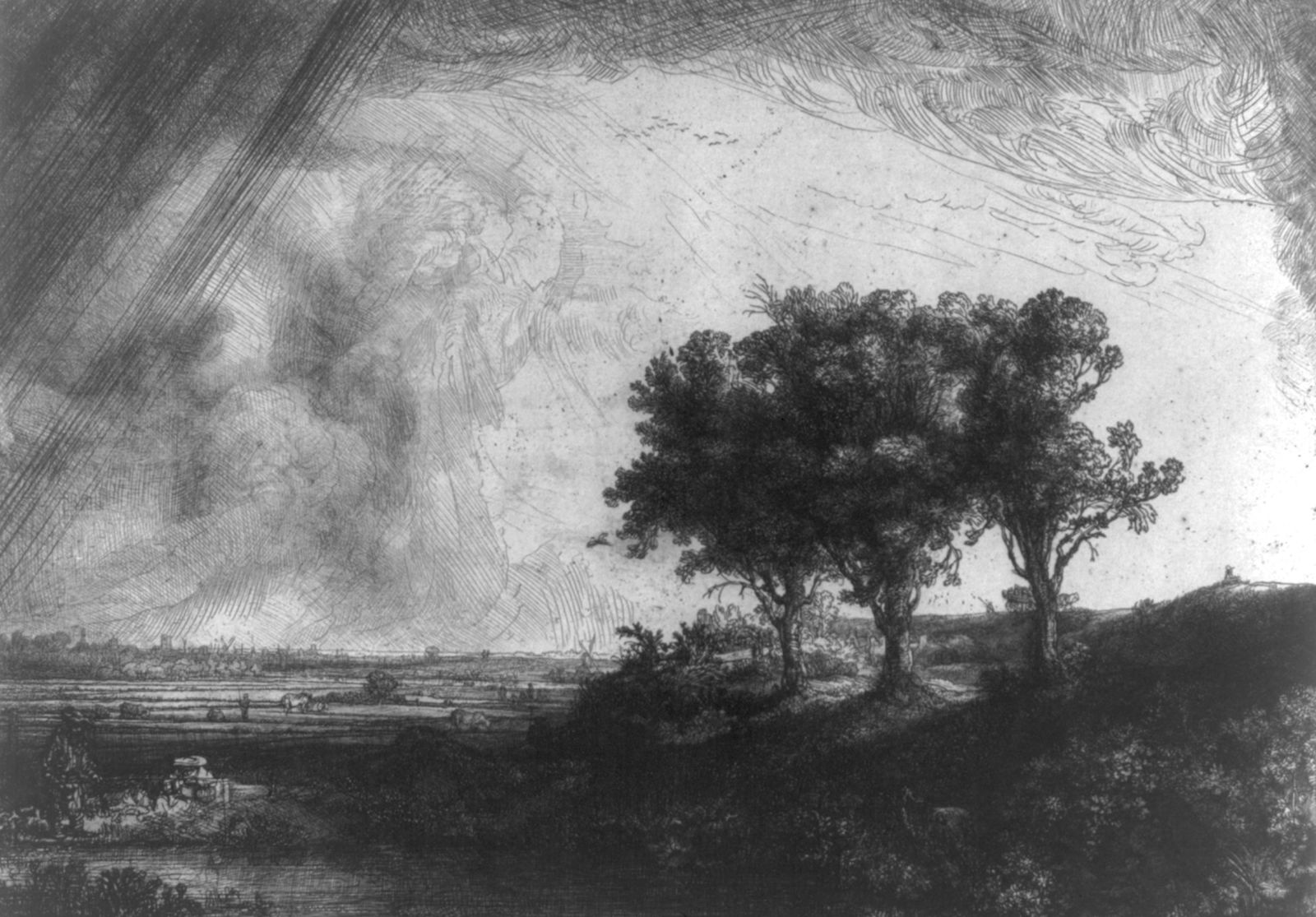 REMBRANDT_THE THREE TREES: Title: REMBRANDT_THE THREE TREES Artist/Source: Rembrandt Harmenszoon van Rijn Original Date: 1643 Dimensions: 8x10 Description: || UNITED STATES SHIPPING ONLY! || This lot is a Dye Based Photolithogr