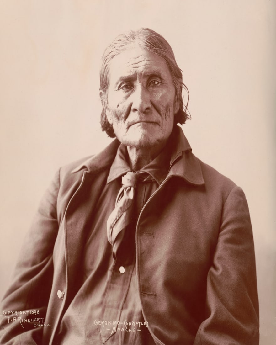 1898_GERONIMO - (GUIYATLE) - APACHE: Title: 1898_GERONIMO - (GUIYATLE) - APACHE Artist/Source: FRANK A. RINEHART W/ ASSISTANT ADOLPH MUHR. (FRANK RINEHART COPYRIGHT CLAIMANT) Original Date: 1898 Dimensions: 10 X 8 Description: || UNITED