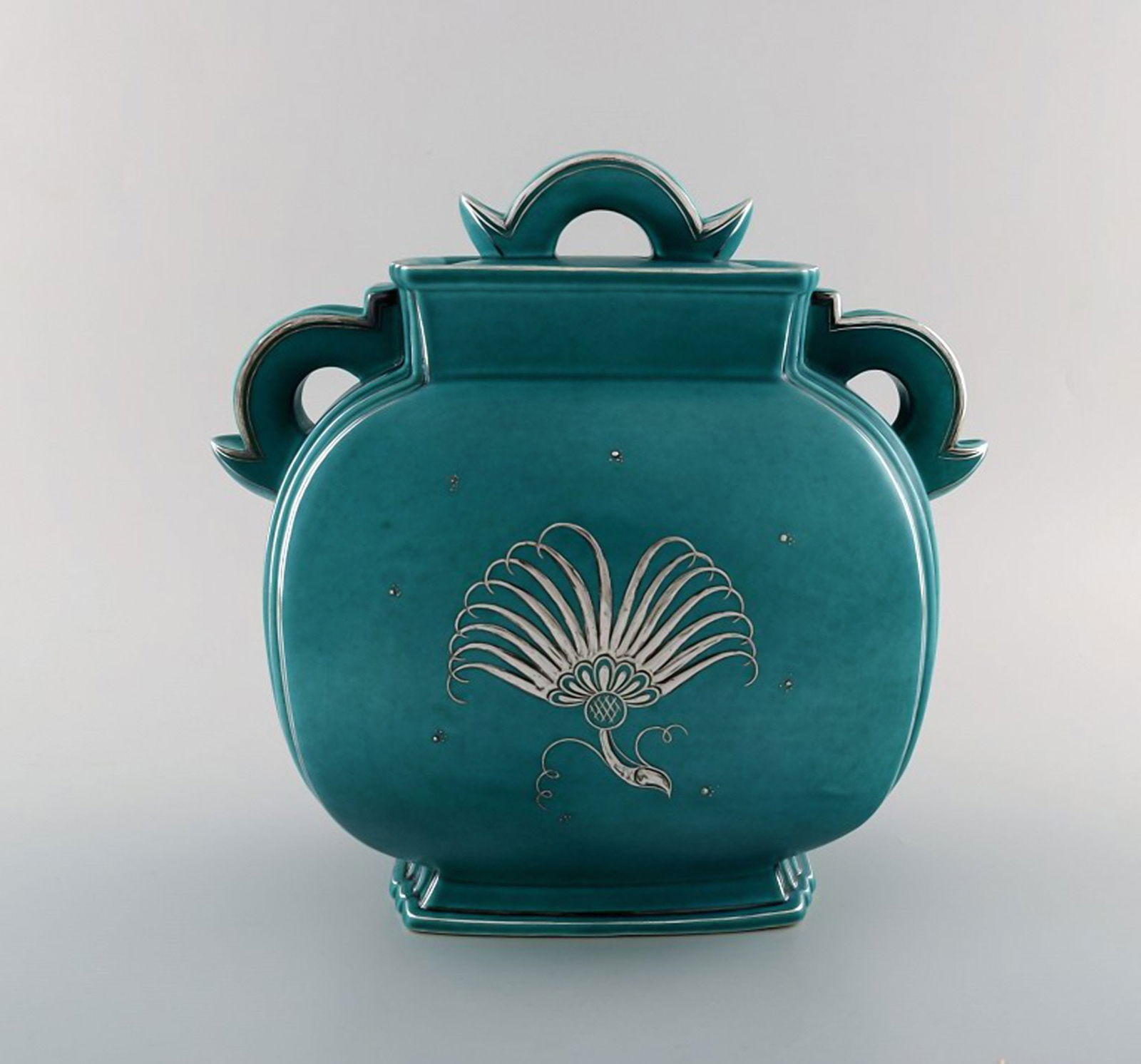 Wilhelm Kåge, Gustavsberg, Argenta Art deco ceramic vase decorated with silver inlaid.: Title: Wilhelm Kåge, Gustavsberg, Argenta Art deco ceramic vase decorated with silver inlaid. Description: Wilhelm Kåge, Gustavsberg, Argenta Art deco ceramic vase decorated with silver inla