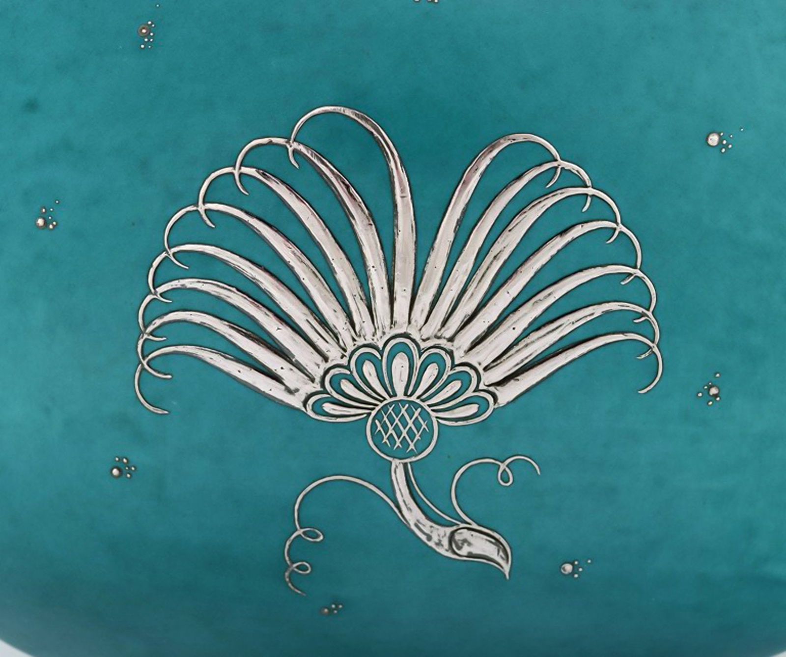 Wilhelm Kåge, Gustavsberg, Argenta Art deco ceramic vase decorated with silver inlaid. - 5