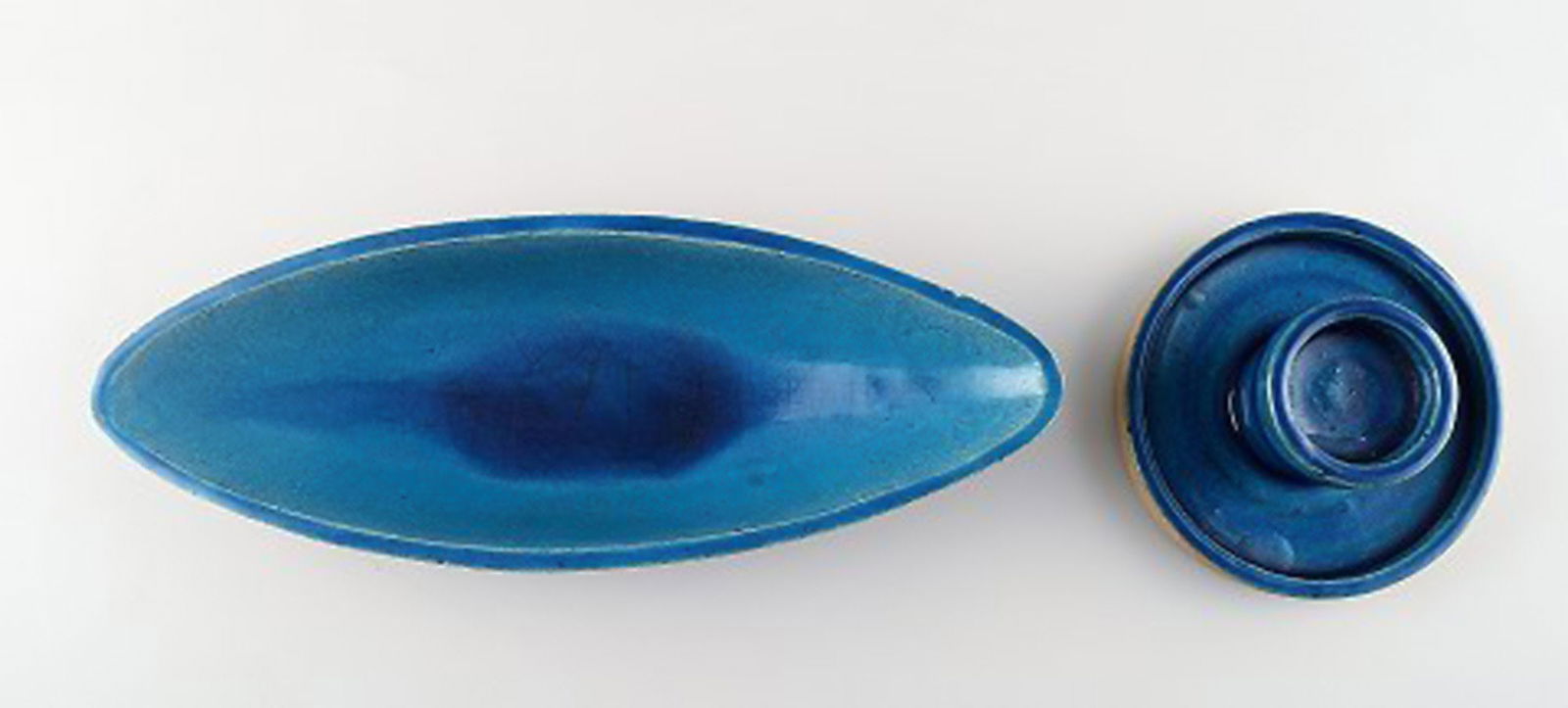 Kähler, HAK, glazed stoneware dish and candlestick. Nils Kähler. - 3