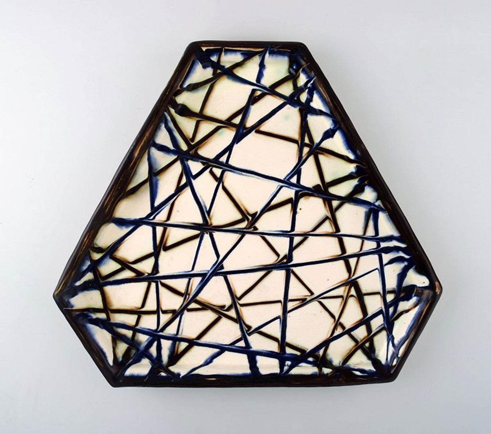 Kähler, Denmark, glazed stoneware dish bowl.: Title: Kähler, Denmark, glazed stoneware dish bowl. Description: Kähler, Denmark, glazed stoneware dish bowl. App. 1940s. Stamped. Measures: 39 cm. X 3.5 cm. In perfect condition. Reserve: $