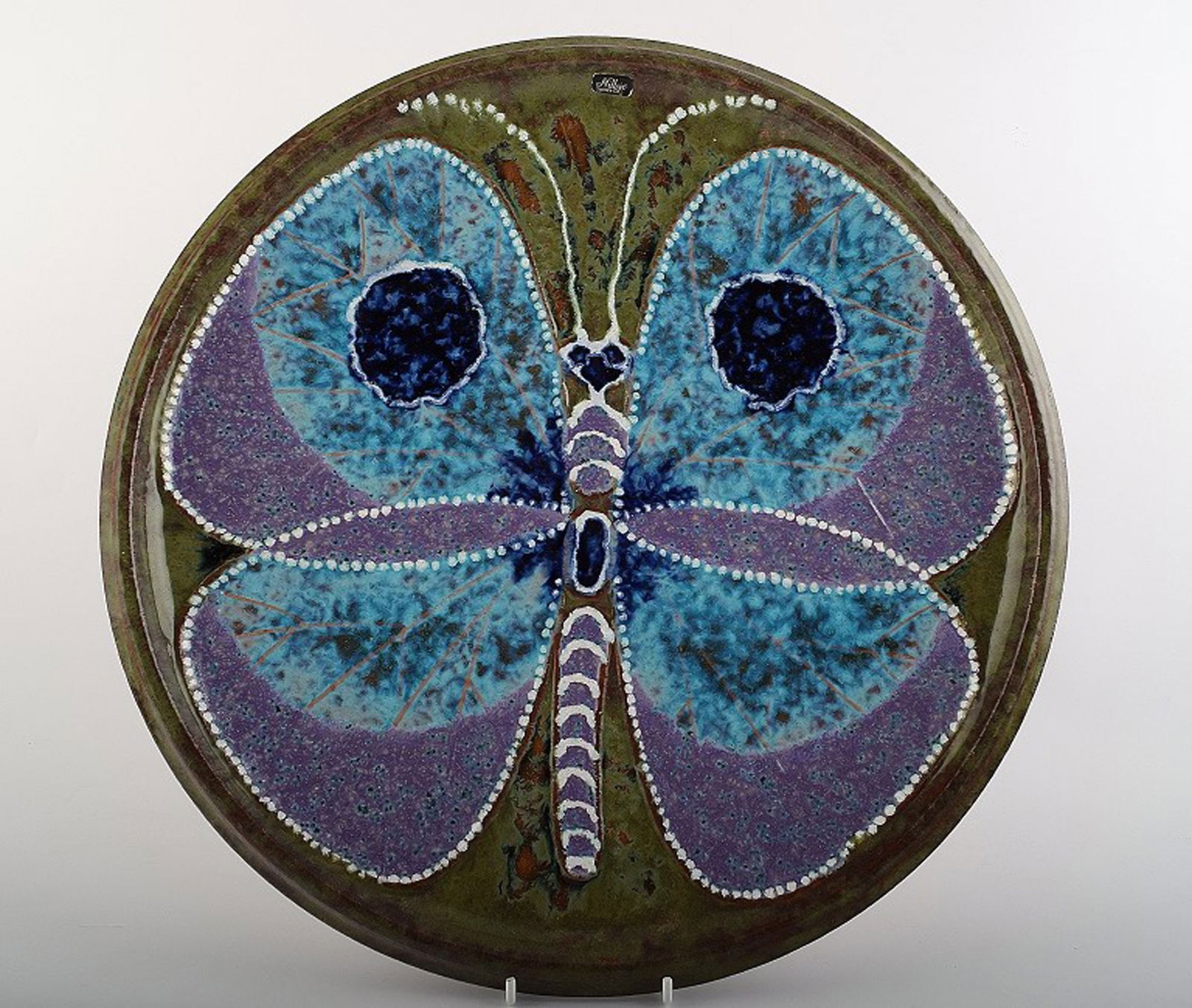 Nittsjö, Sweden, large ceramic dish decorated with a butterfly. (1 of 3)