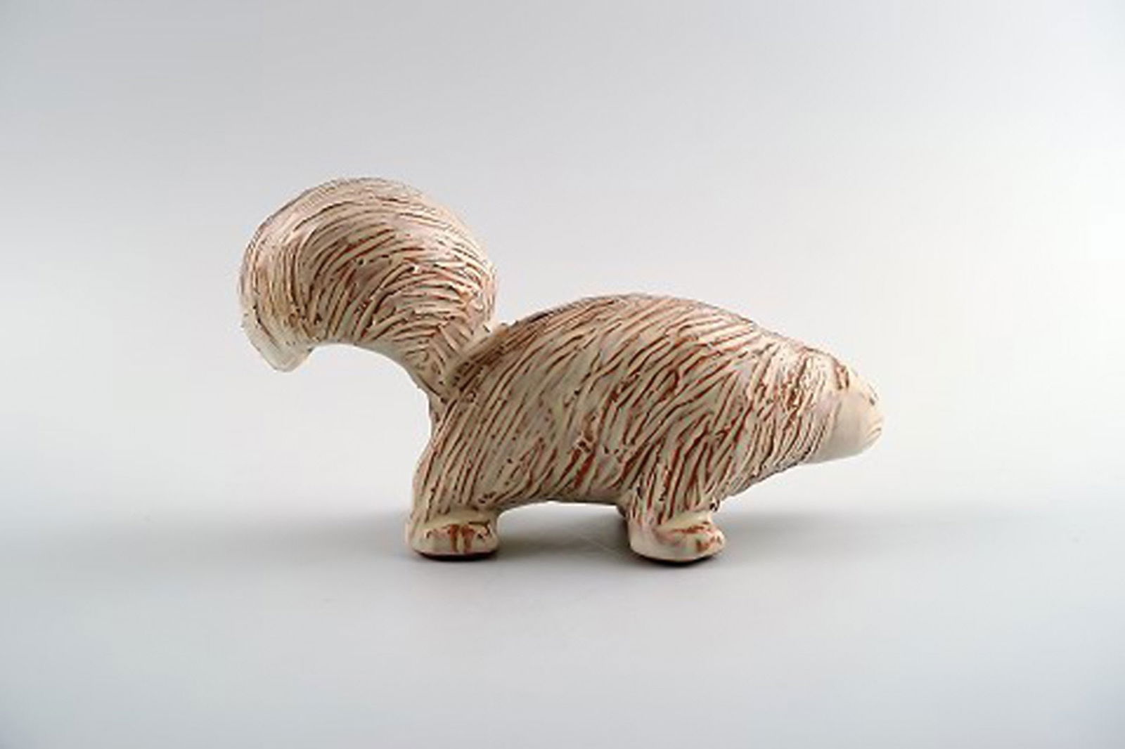 Höganäs, two pottery figurines, cat and skunk. Swedish design. - 5