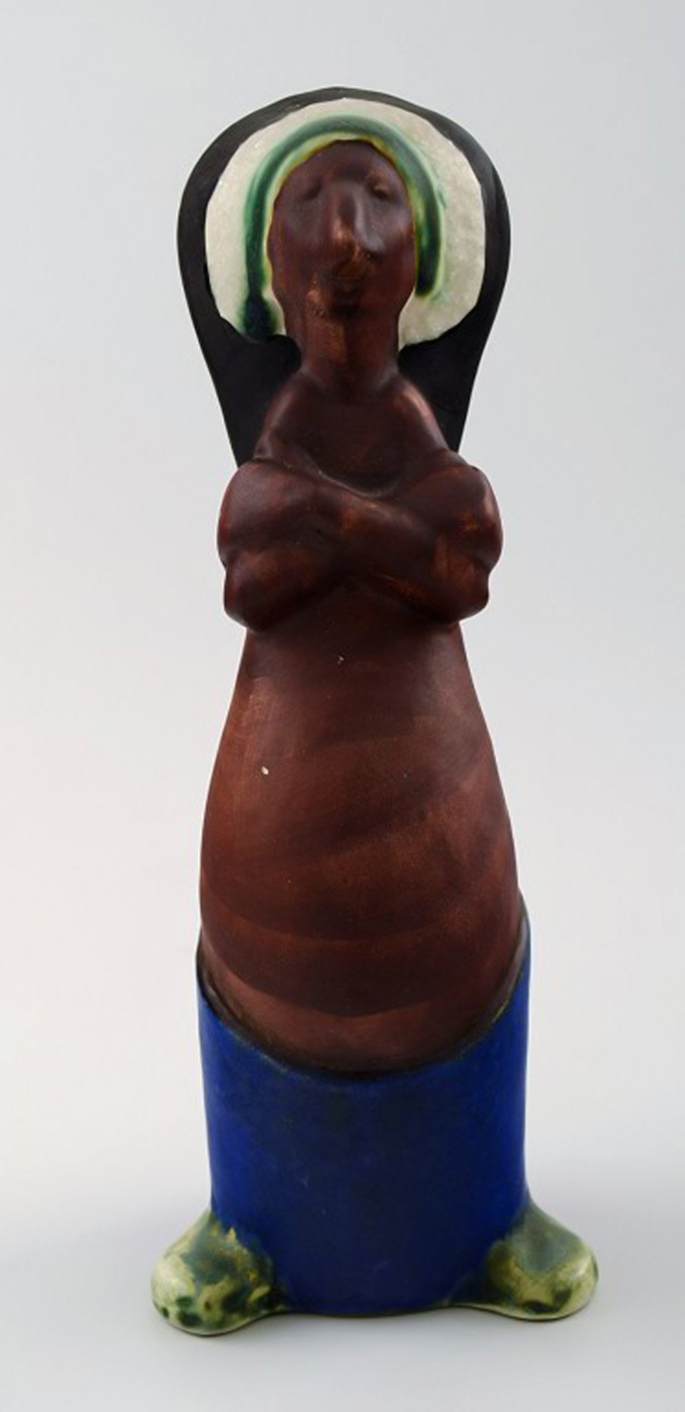 Rolf Palm, Höganäs, Indian, unique ceramics figure. Swedish design. 1950s.: Title: Rolf Palm, Höganäs, Indian, unique ceramics figure. Swedish design. 1950s. Description: Rolf Palm, Höganäs, Indian, unique ceramics figure. Swedish design. 1950s.