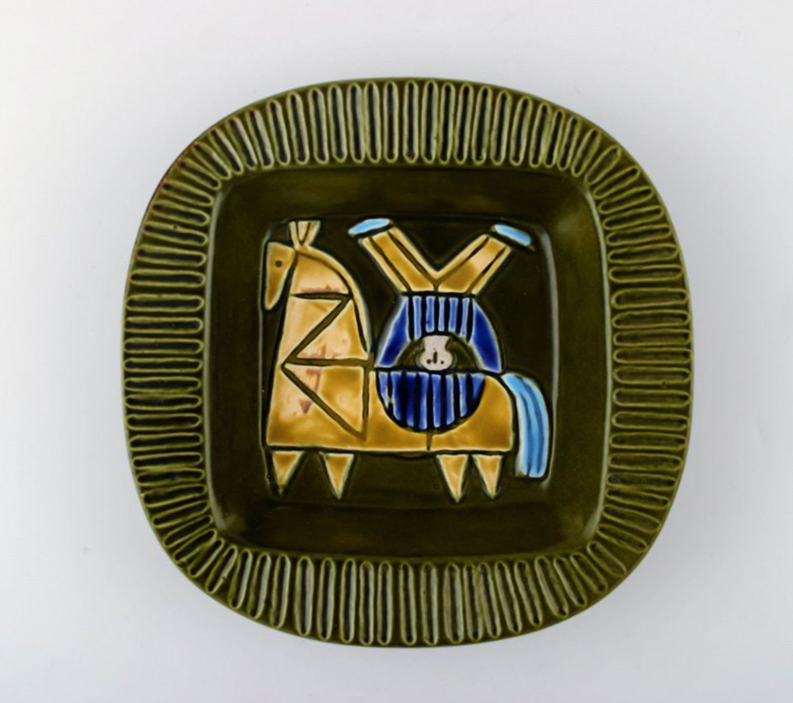 Swedish ceramist: Dish, man on horse. 1960 s. (1 of 6)