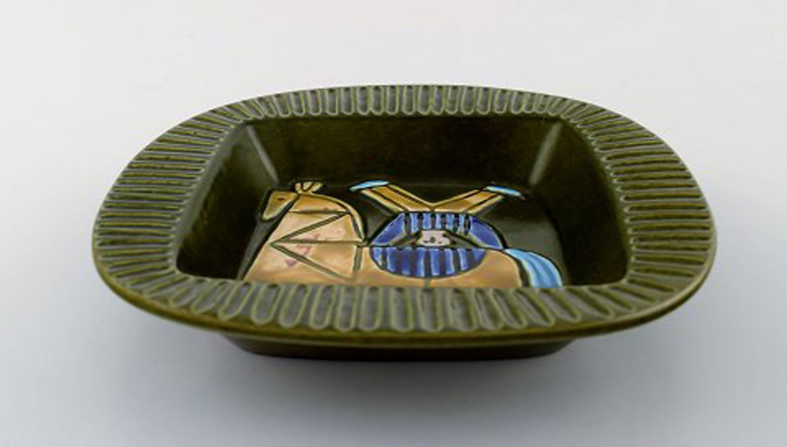 Swedish ceramist: Dish, man on horse. 1960 s. - 2