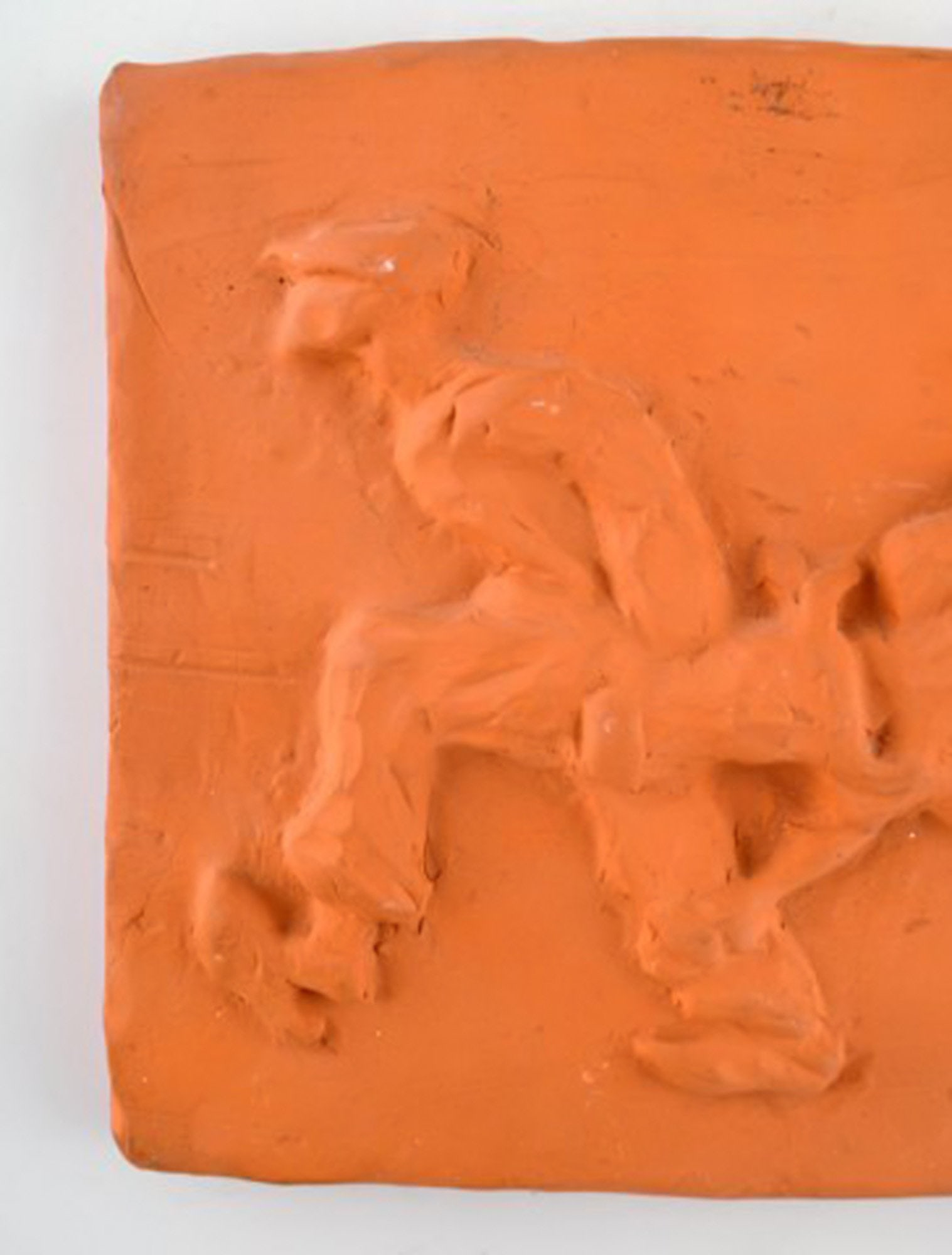 Kloster Ceramic, Ystad. Wall plaque in terracotta. The cow is driven home. Swedish design, 1960's. - 2