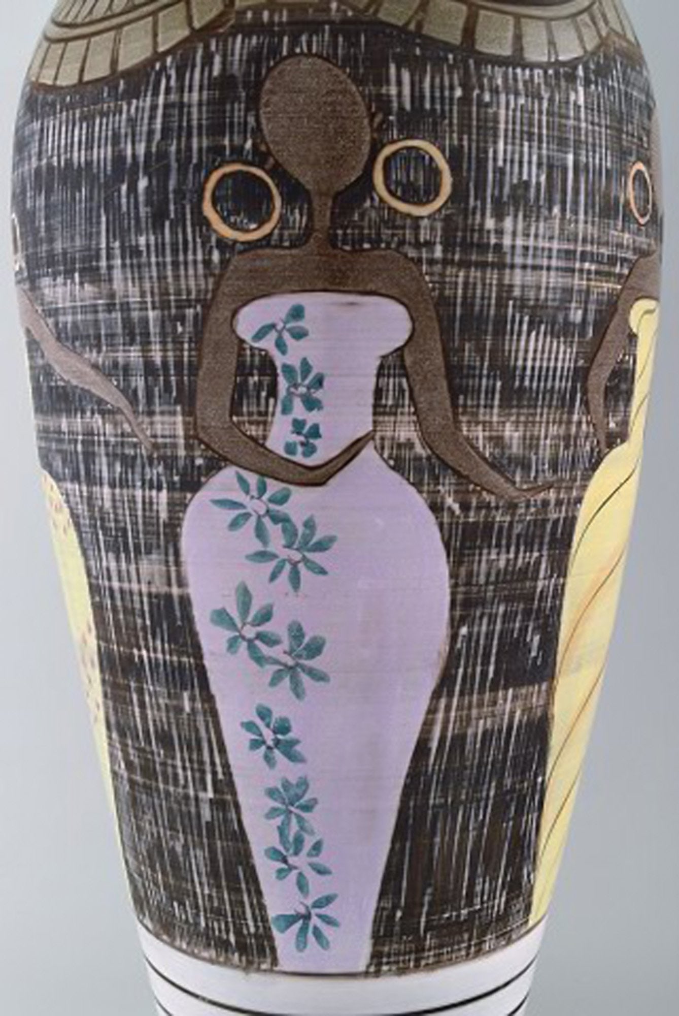 Laholm keramik. Colossal unique floor vase in glazed ceramics with negresses in colorful dresses. - 5