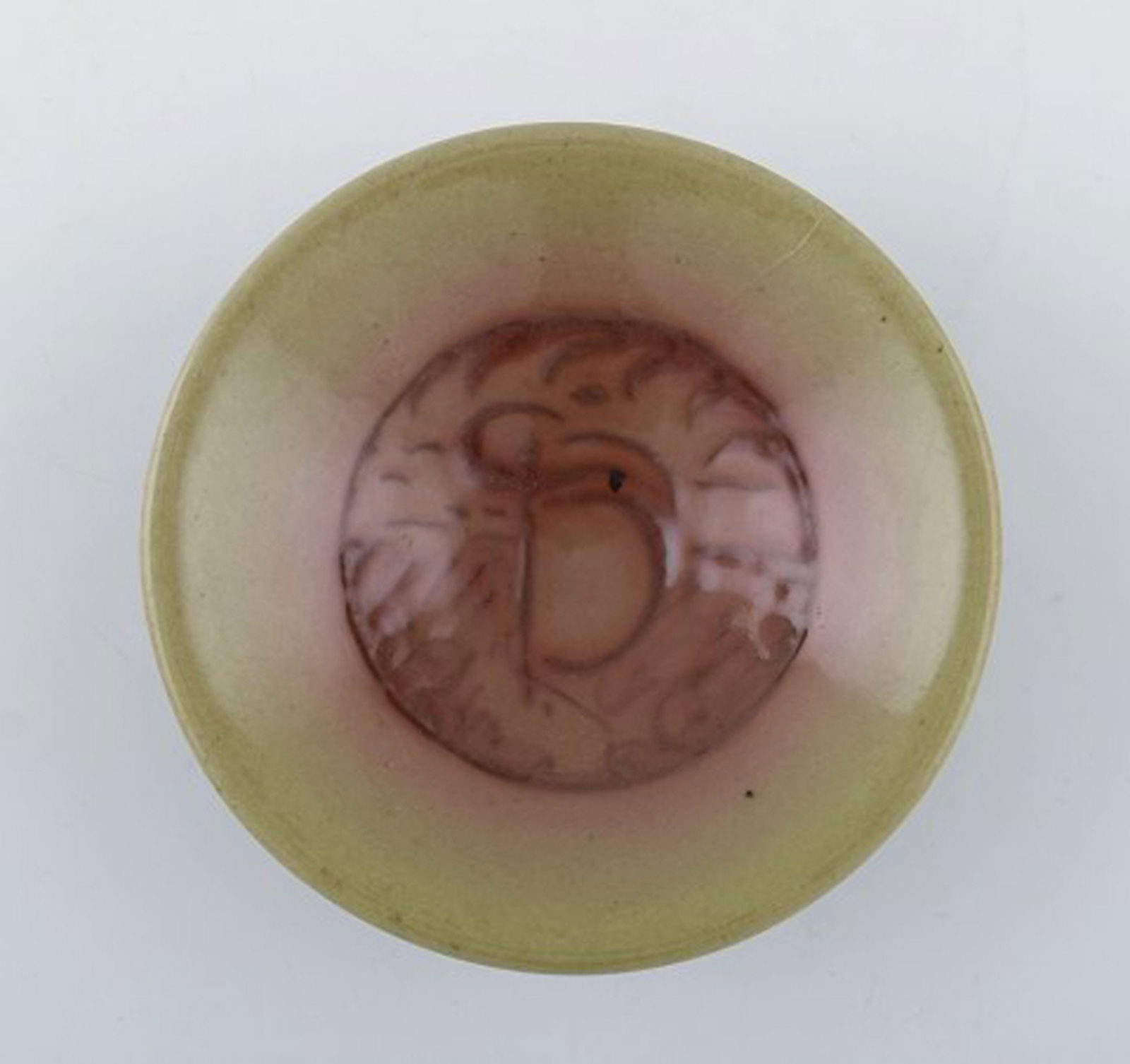 Hjorth, Denmark. Bowl in glazed ceramics. Beautiful olive green glaze. Mid 20th century. - 2