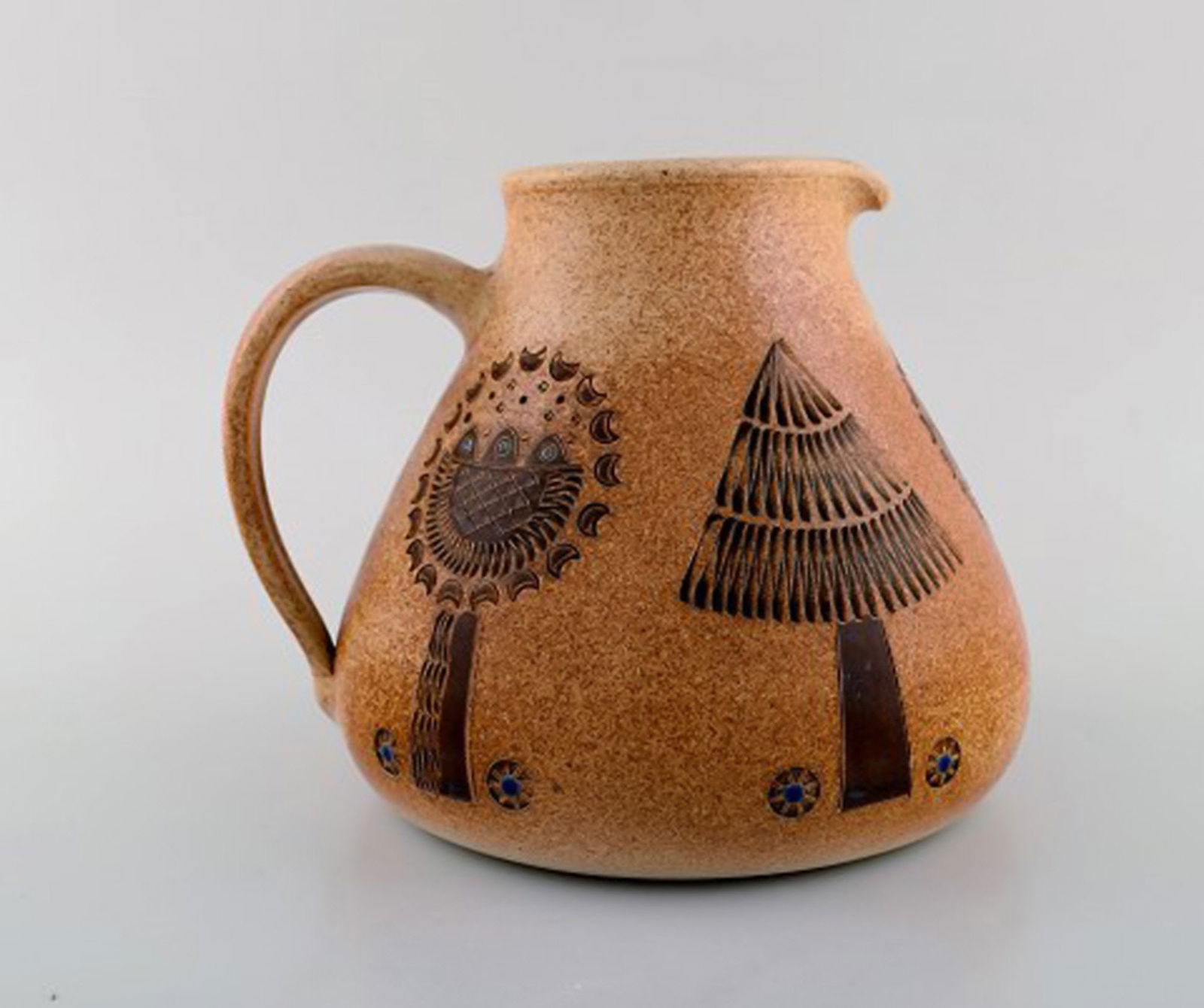 European studio ceramist. Unique jug in glazed ceramic. Dated 1947. - 3