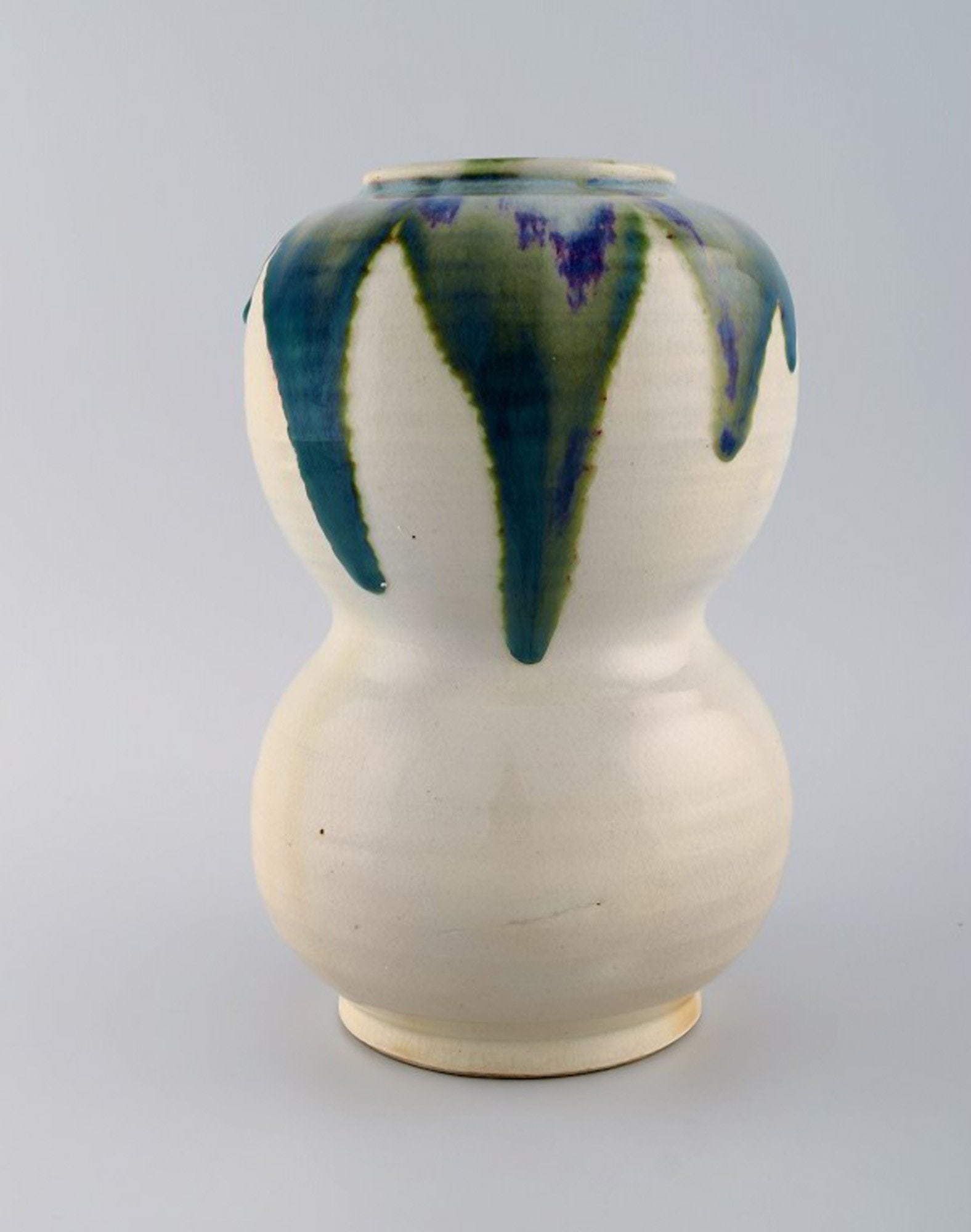 European studio ceramist. Large unique vase in glazed ceramics. Beautiful green blue glaze on a (1 of 7)