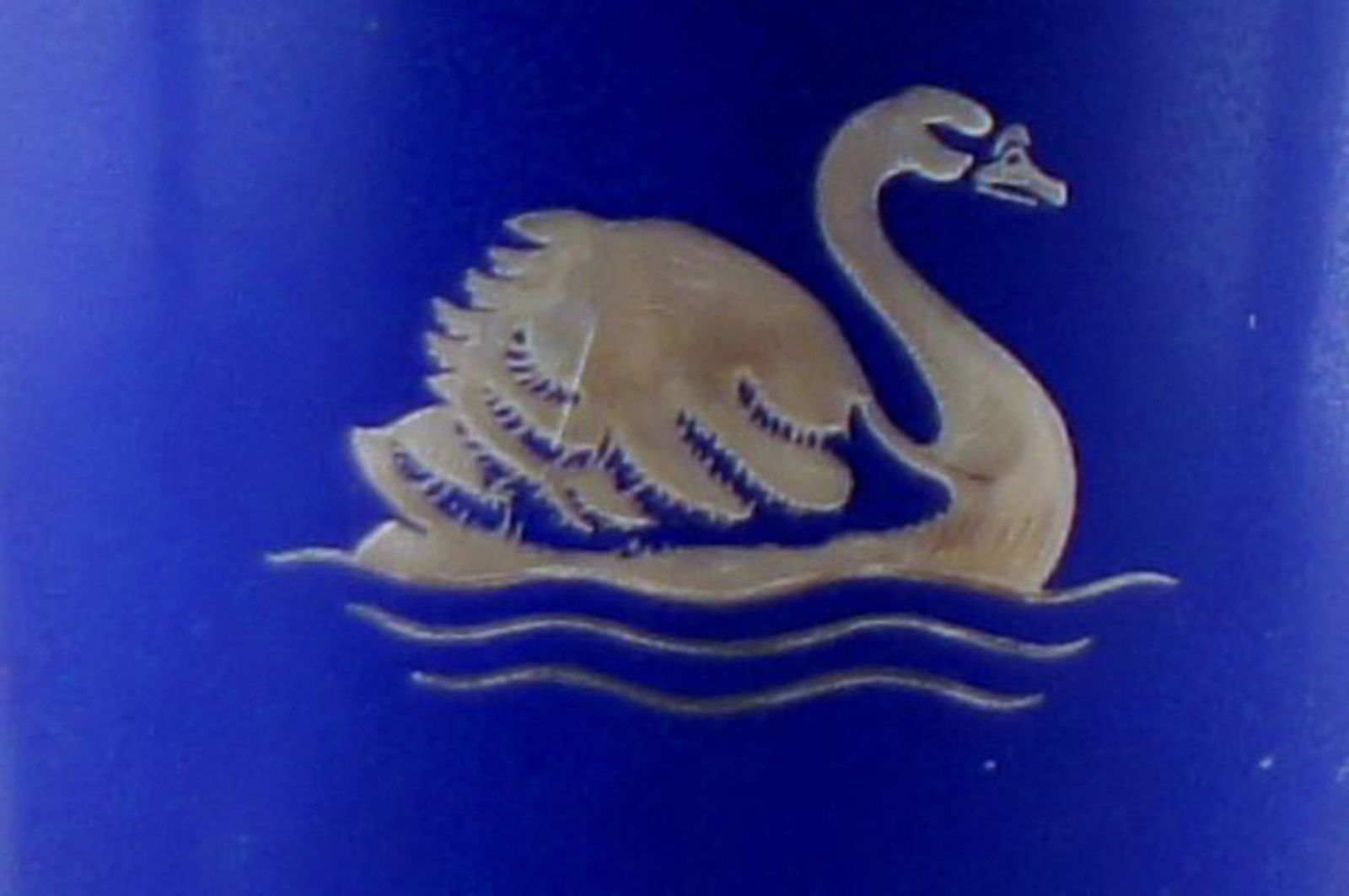 Gefle, Sweden. Gunnar Nylund. Porcelain vase, dark blue with swan in relief. - 4
