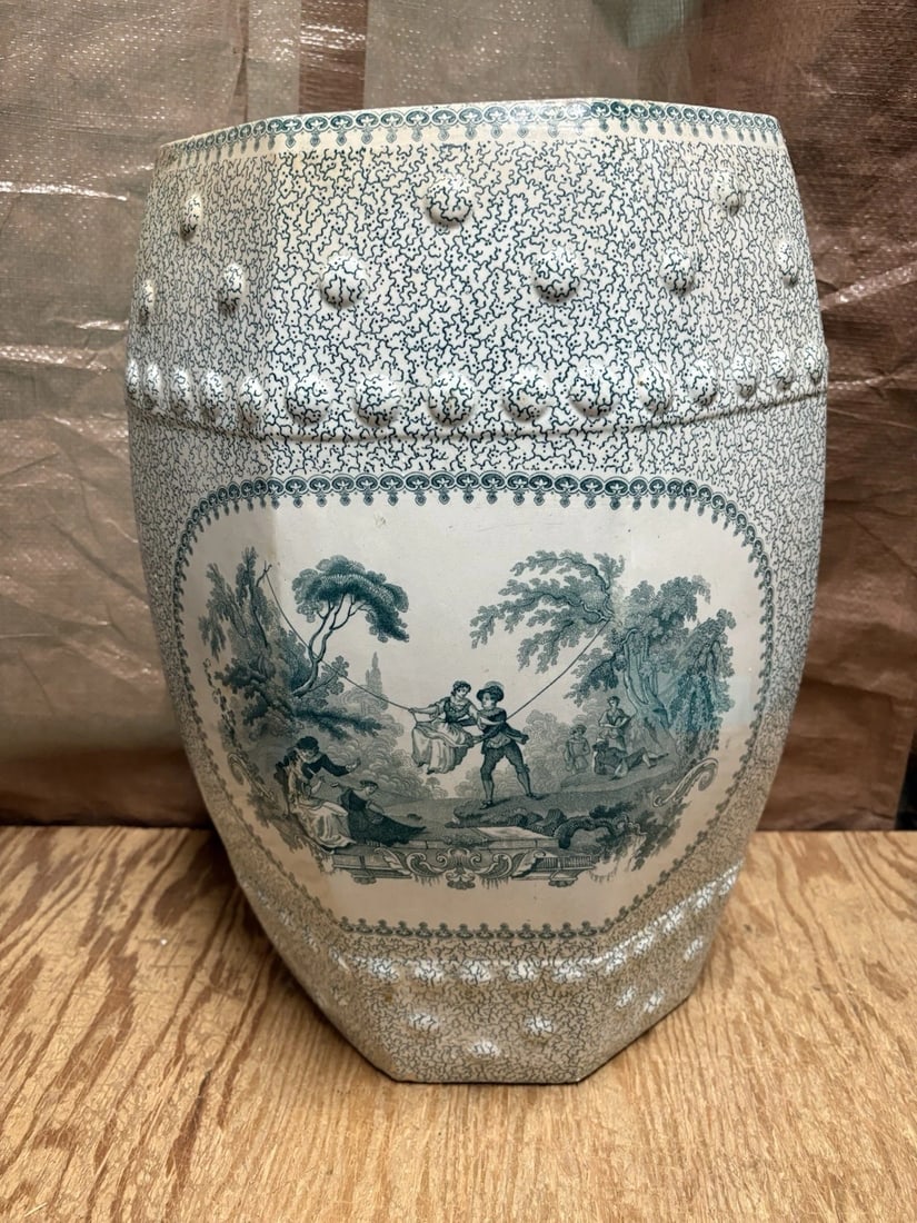 Rare Green Staffordshire Garden Seat - 3