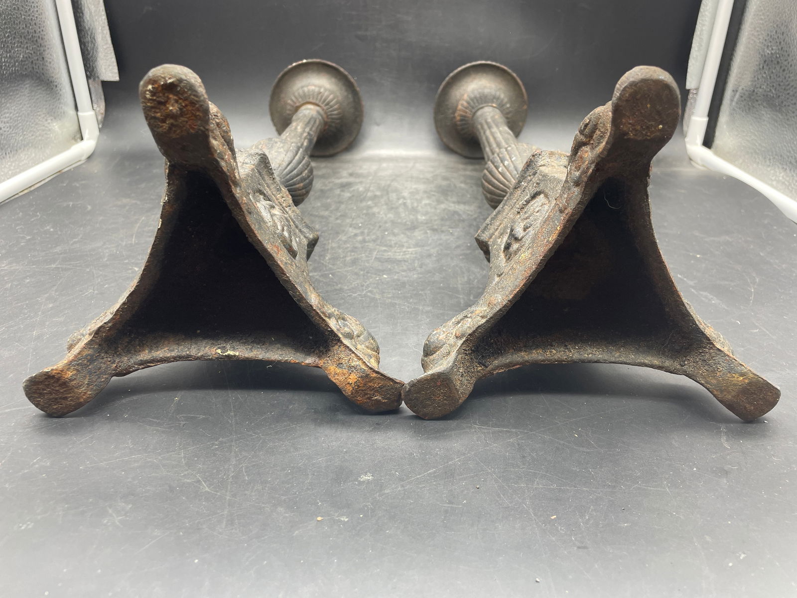 Early Large Cast Iron Candlesticks 16.75" tall - 8