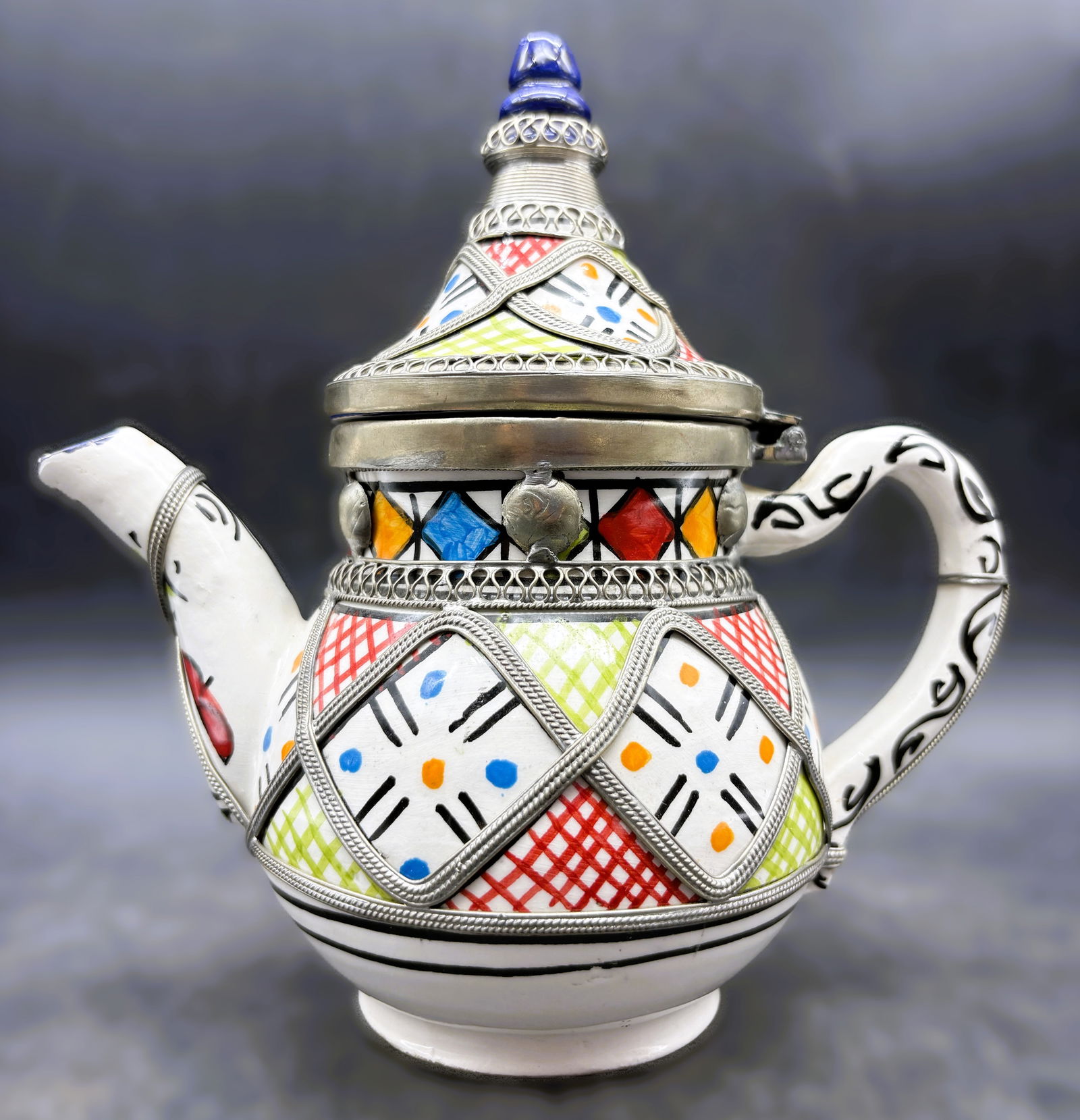 Moroccan Ceramic Teapot with Silver Nickel Inlays (1 of 8)