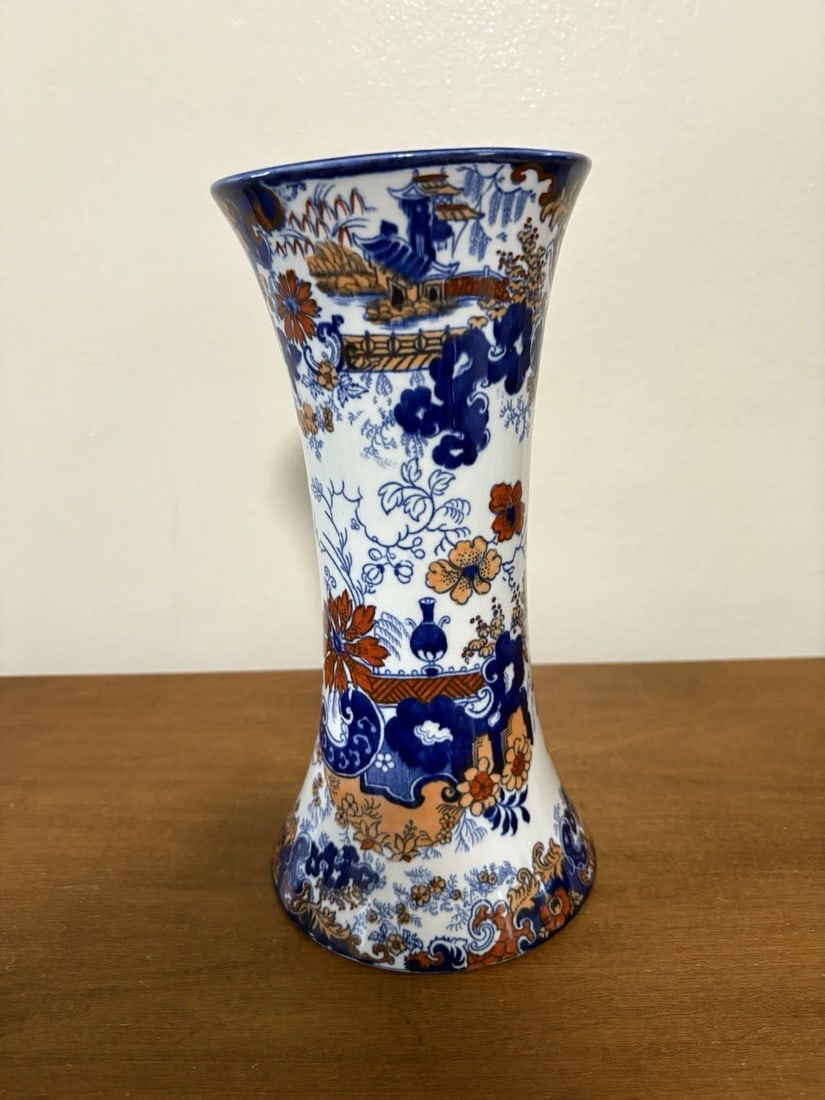 Flow Blue Polychrome Vase (1 of 5)