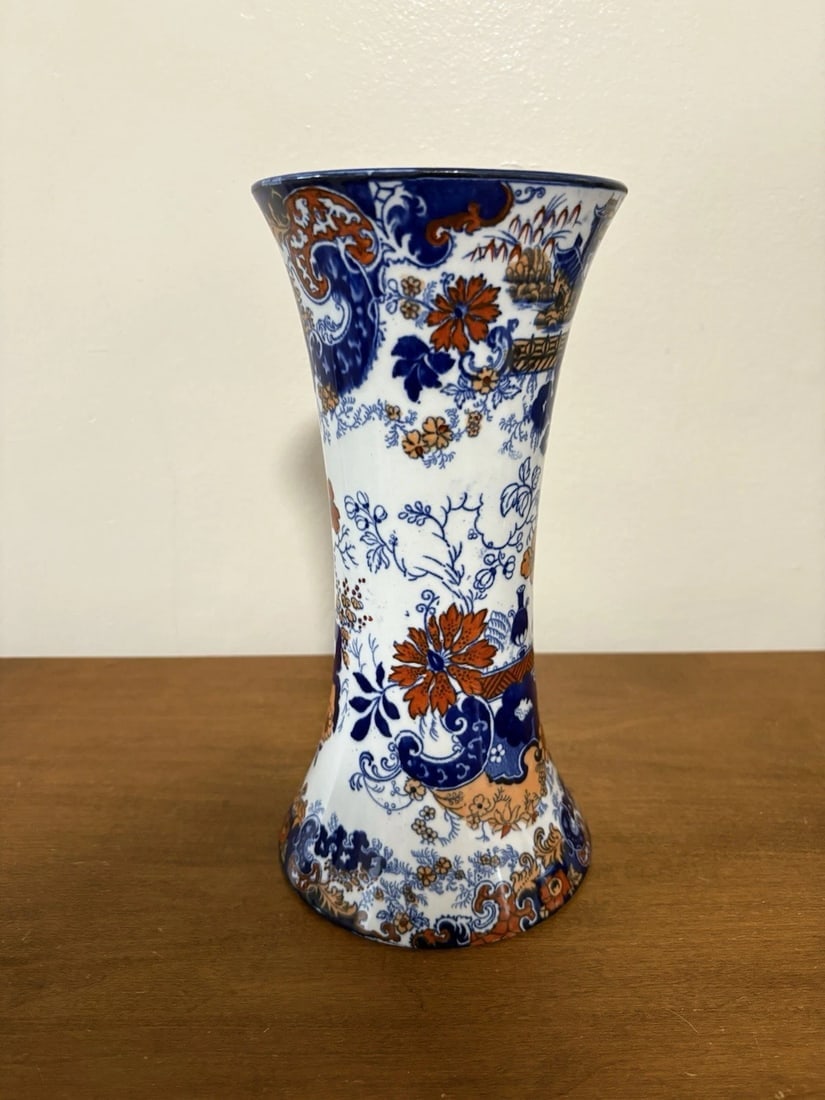 Flow Blue Polychrome Vase - 2