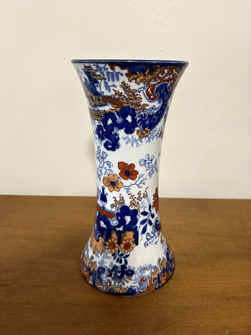 Flow Blue Polychrome Vase - 3