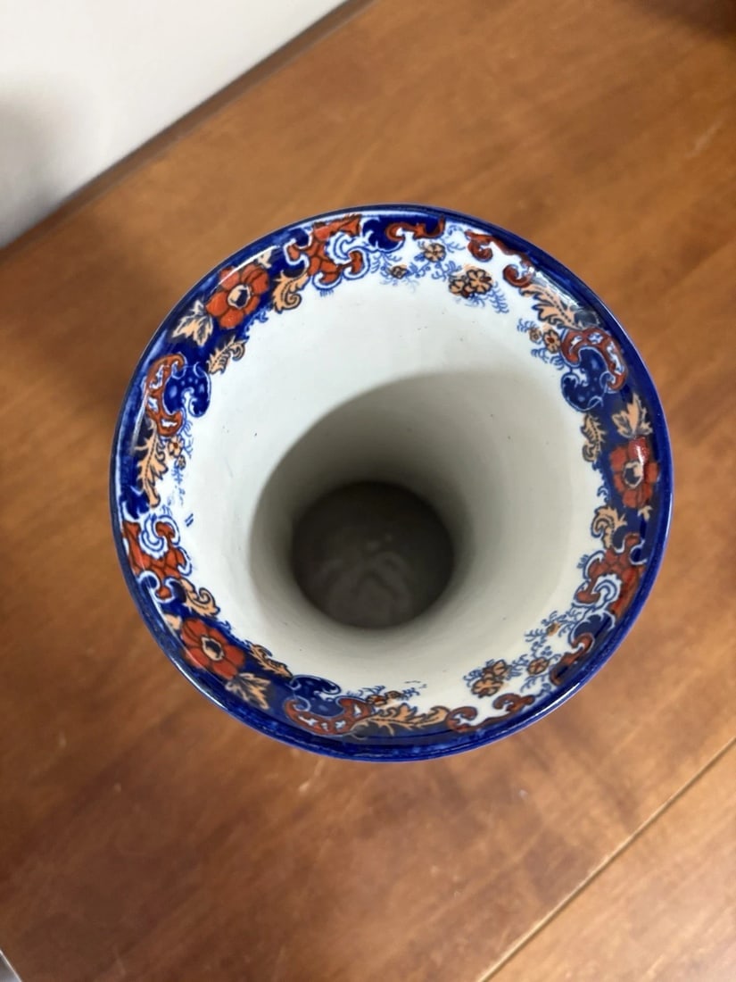 Flow Blue Polychrome Vase - 4