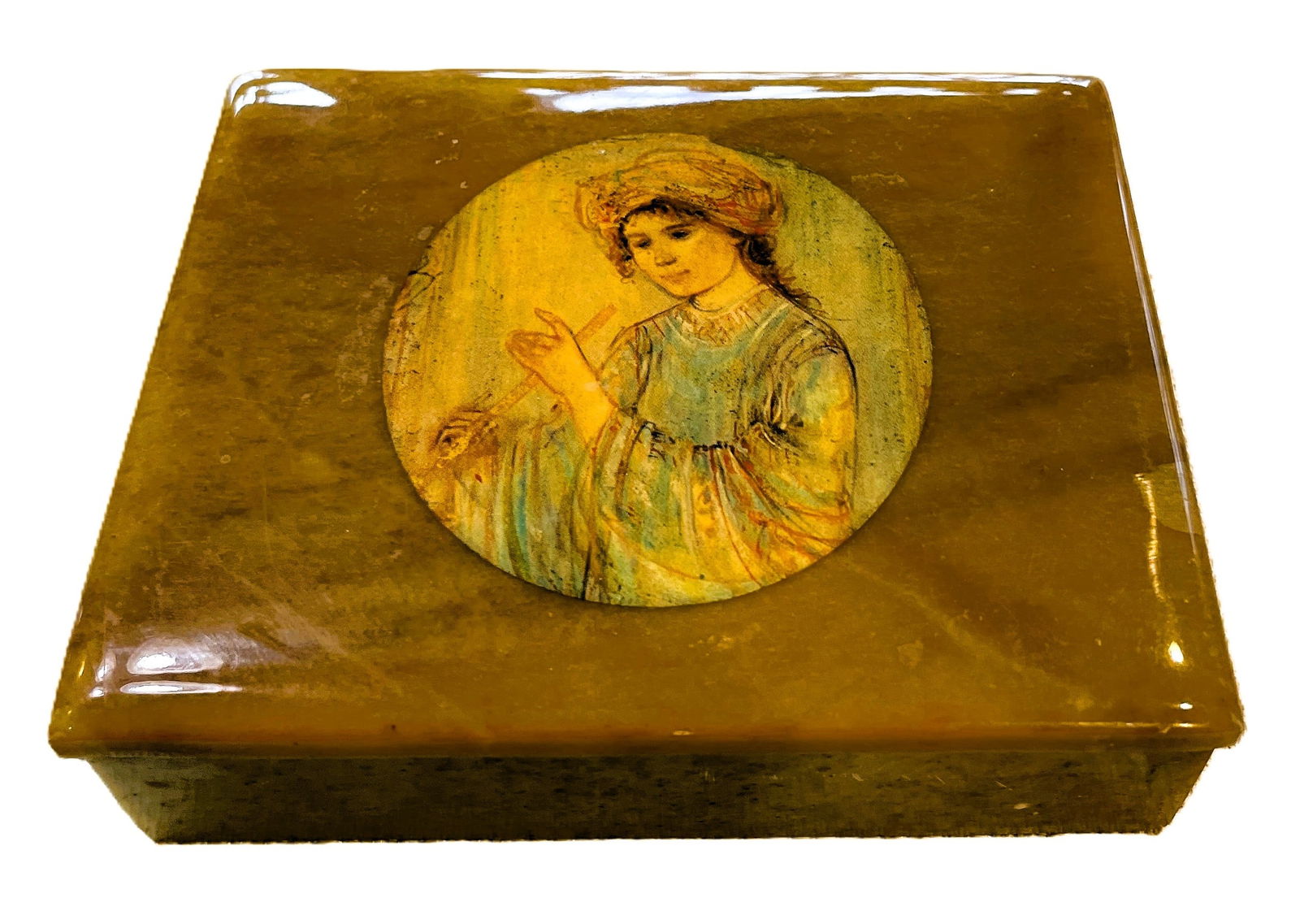 Edna Hibel Marble Trinket Box: Date/Period: unknown Dimension: Approx. 4 x 3 x 1 Material: marble Additional Information: Edna Hibel Marble Trinket Box Shipping: Domestic: Flat-rate of $7.00 to anywhere within the contiguous U.S. I