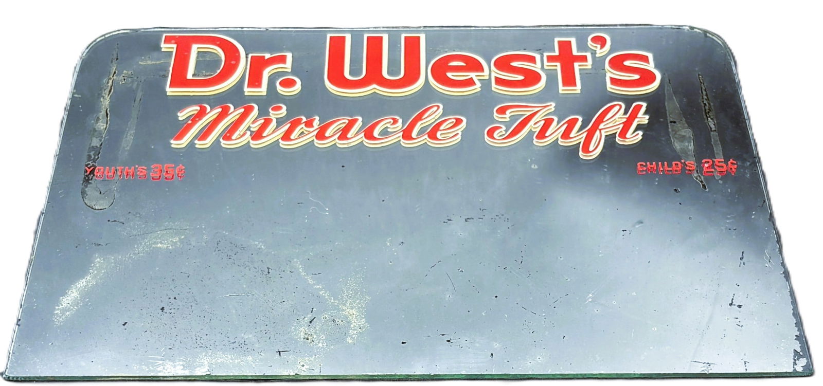 1930's Dr. West's Toothbrush DENTAL ADVERTISING Mirror: Date/Period: approx 1930's-40's Dimension: Approx. 12" x 9" Material: Mirror Additional Information: Vintage Dr. West's Toothbrush DENTAL ADVERTISING Mirror Shipping: Domestic: Flat-rate of $16.00 to