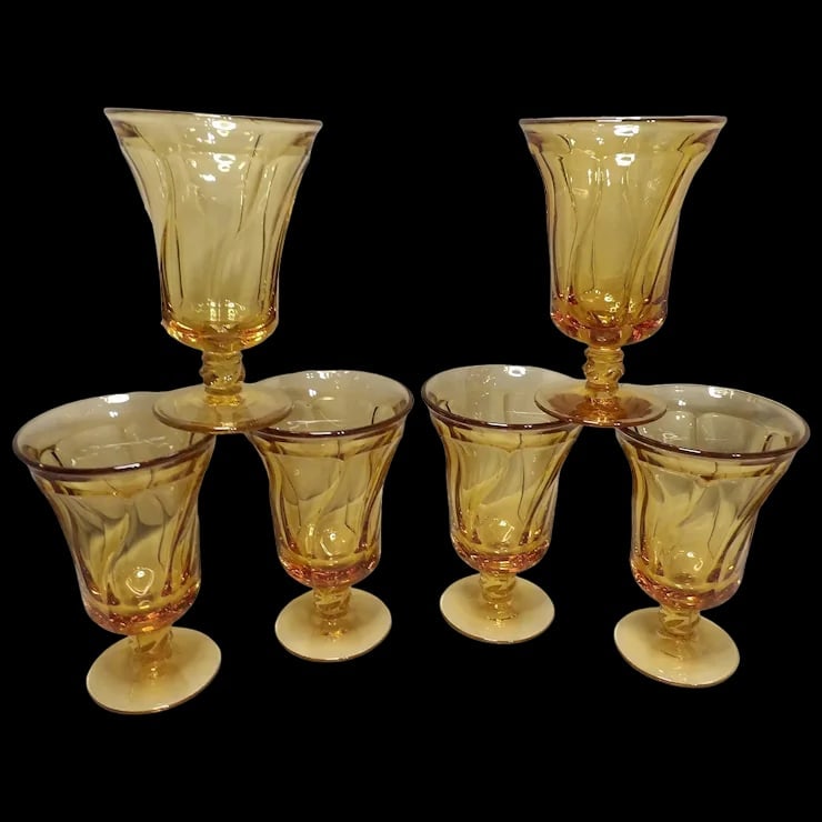 Set of Six Fostoria Jamestown Amber Ice Tea Glasses (1 of 10)