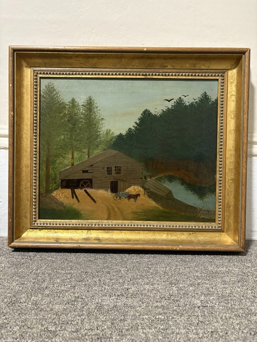 Early 20th Century Oil On Canvas Folk Art Landscape Painting (1 of 7)