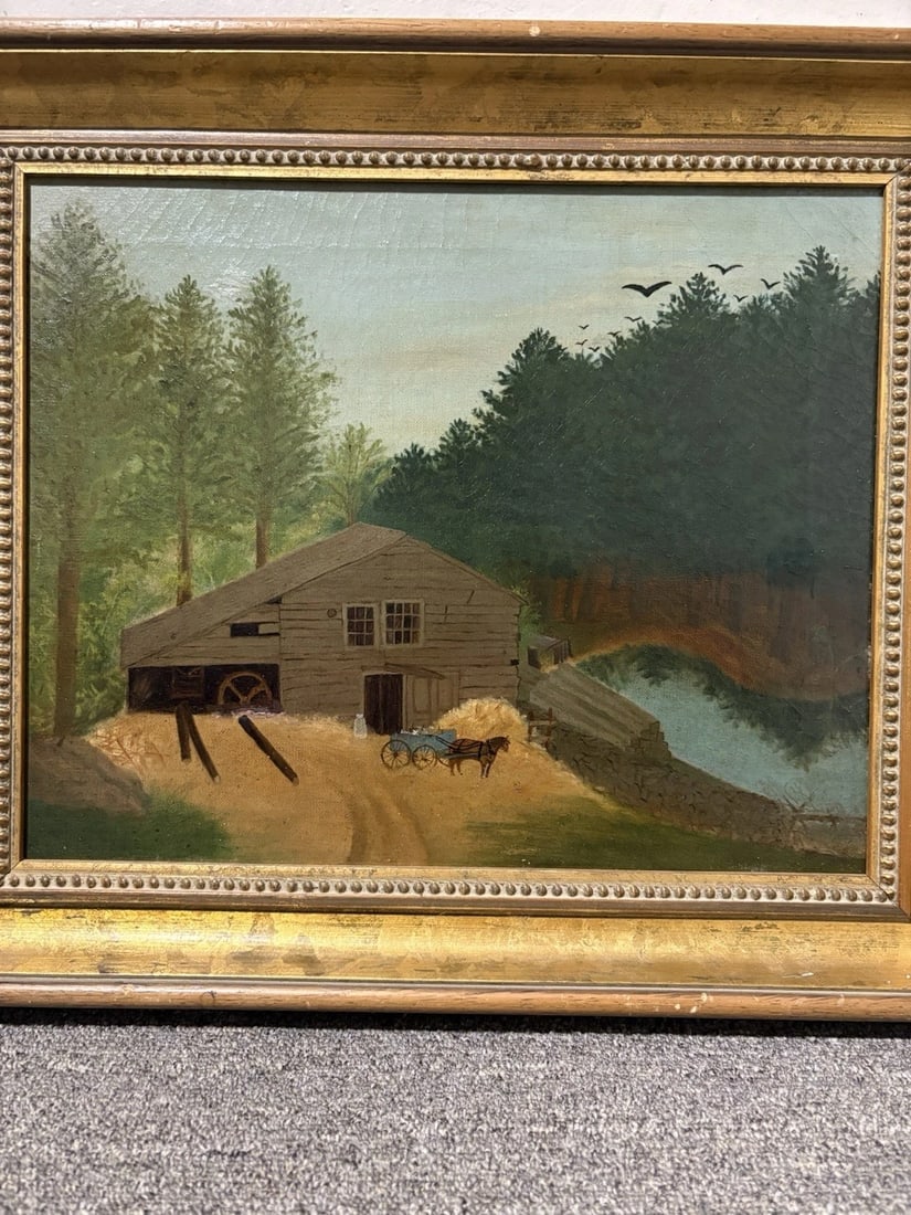 Early 20th Century Oil On Canvas Folk Art Landscape Painting - 2