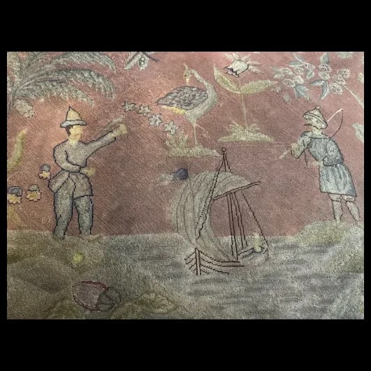 Antique Folk Art Needlepoint w/ artists initials - 2