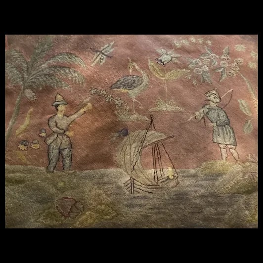 Antique Folk Art Needlepoint w/ artists initials - 3