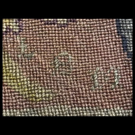 Antique Folk Art Needlepoint w/ artists initials - 8