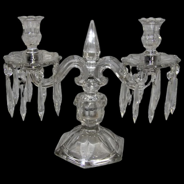 Heisey Old Williamsburg Candelabra #301 Two-Light with Prisms (1 of 12)