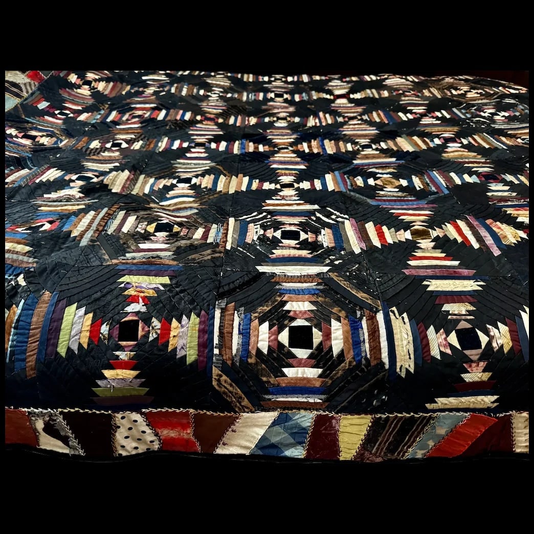 Antique Silk & Velvet Pineapple CRAZY Quilt 71x61" (1 of 17)