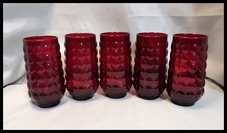 Rare Anchor Hocking Royal Ruby Bubble 16 oz. Lemonade Tumblers - 2