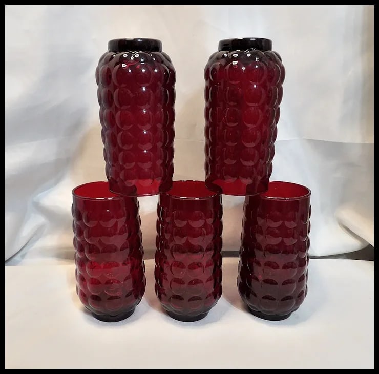 Rare Anchor Hocking Royal Ruby Bubble 16 oz. Lemonade Tumblers - 3