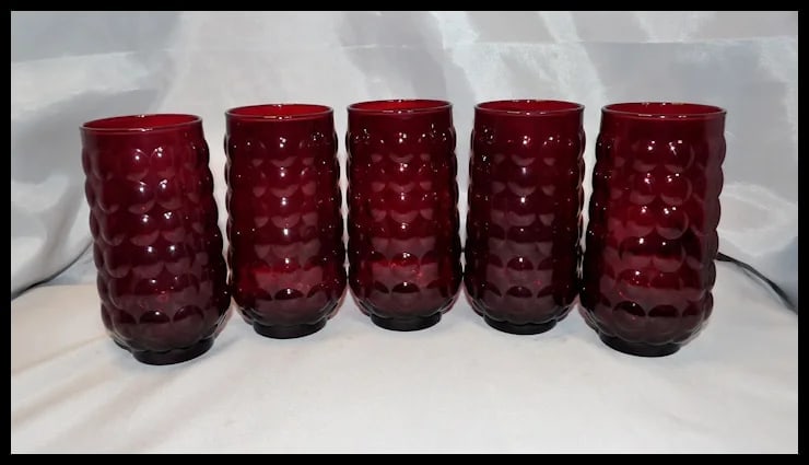 Rare Anchor Hocking Royal Ruby Bubble 16 oz. Lemonade Tumblers - 6