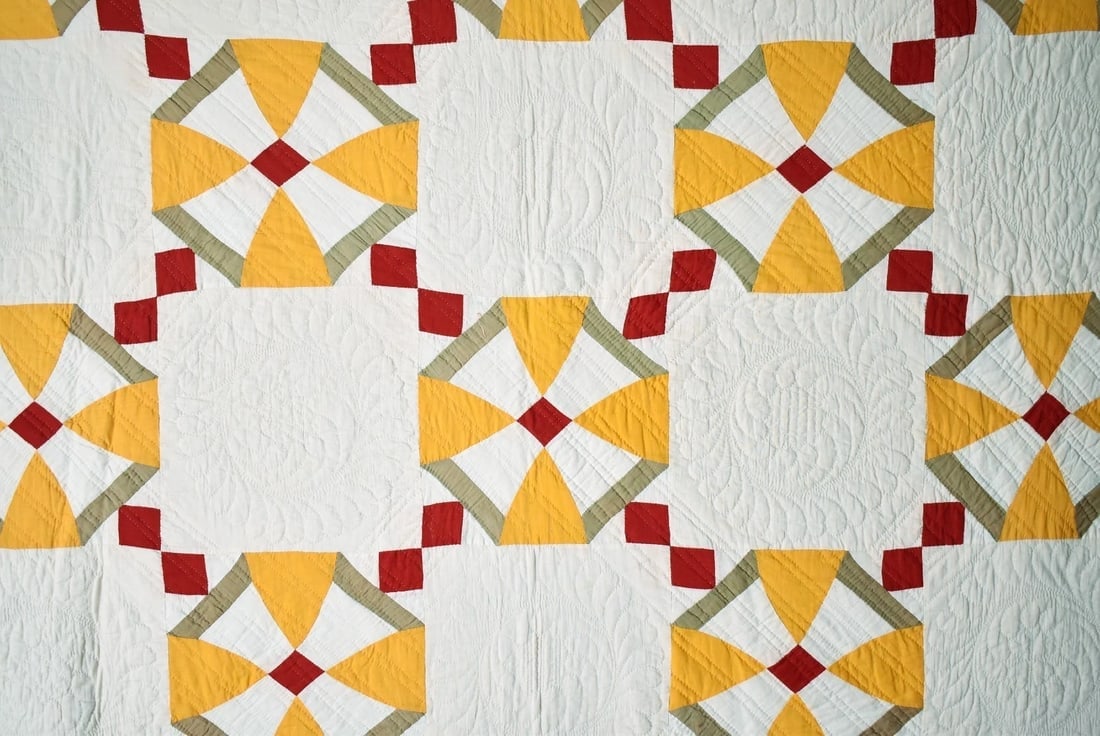 1880's Red & Cheddar Windmill Quilt - 2