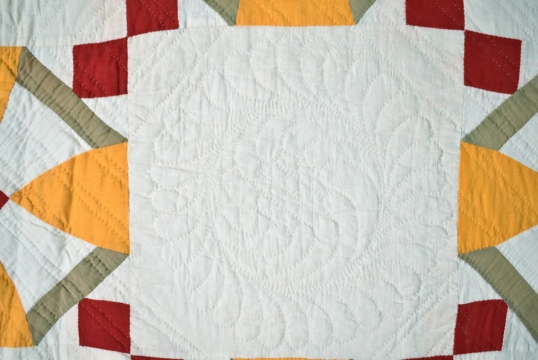 1880's Red & Cheddar Windmill Quilt - 3