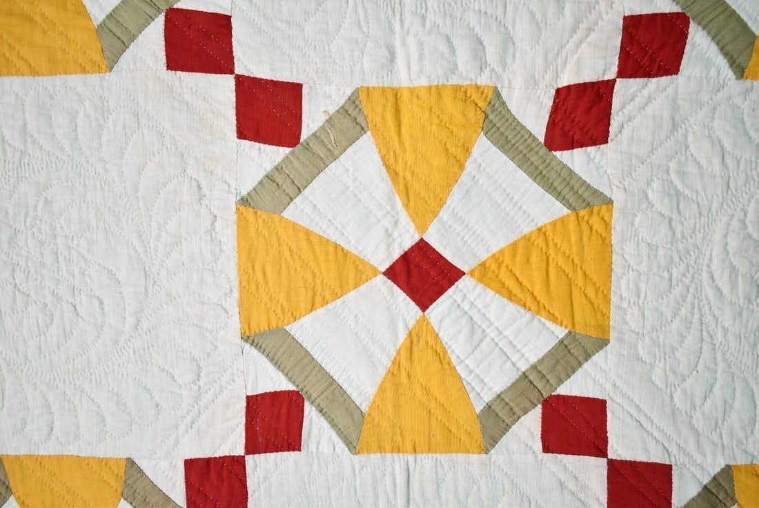 1880's Red & Cheddar Windmill Quilt - 4