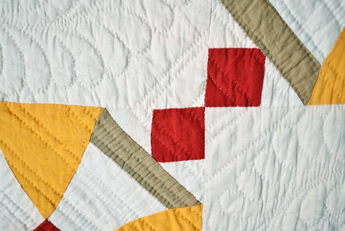 1880's Red & Cheddar Windmill Quilt - 5
