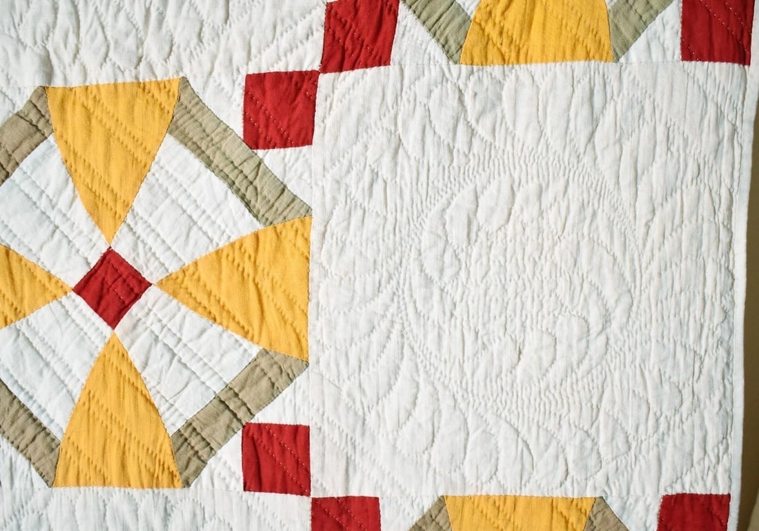 1880's Red & Cheddar Windmill Quilt - 7