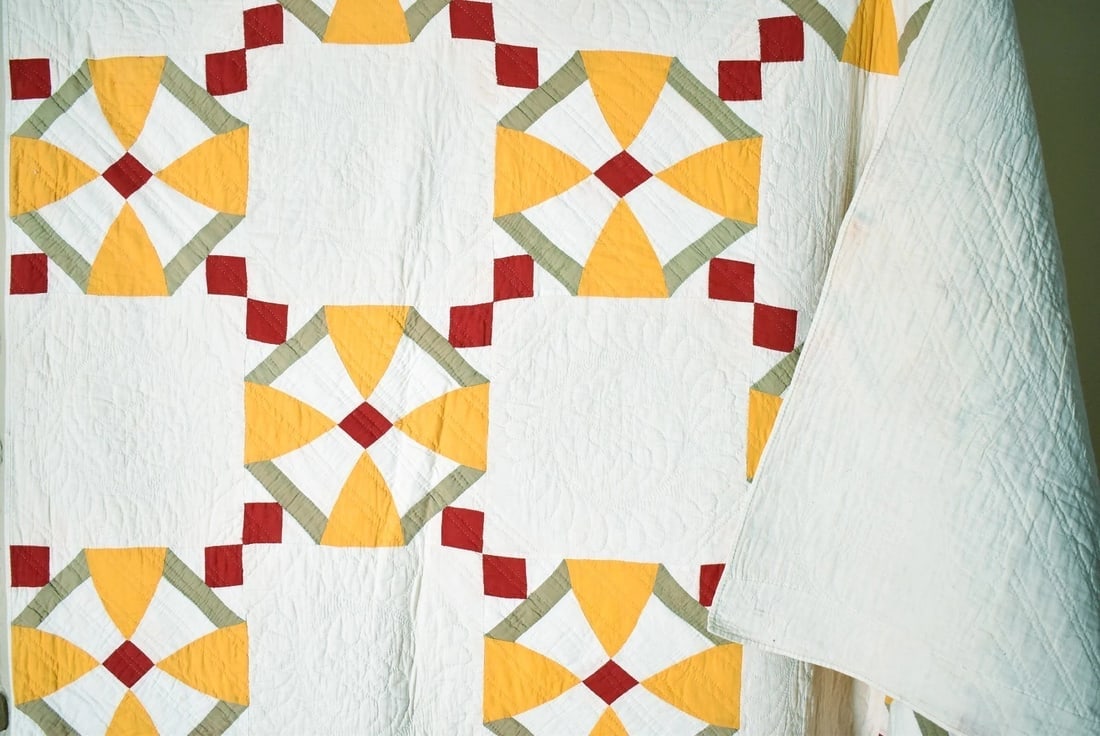 1880's Red & Cheddar Windmill Quilt - 8