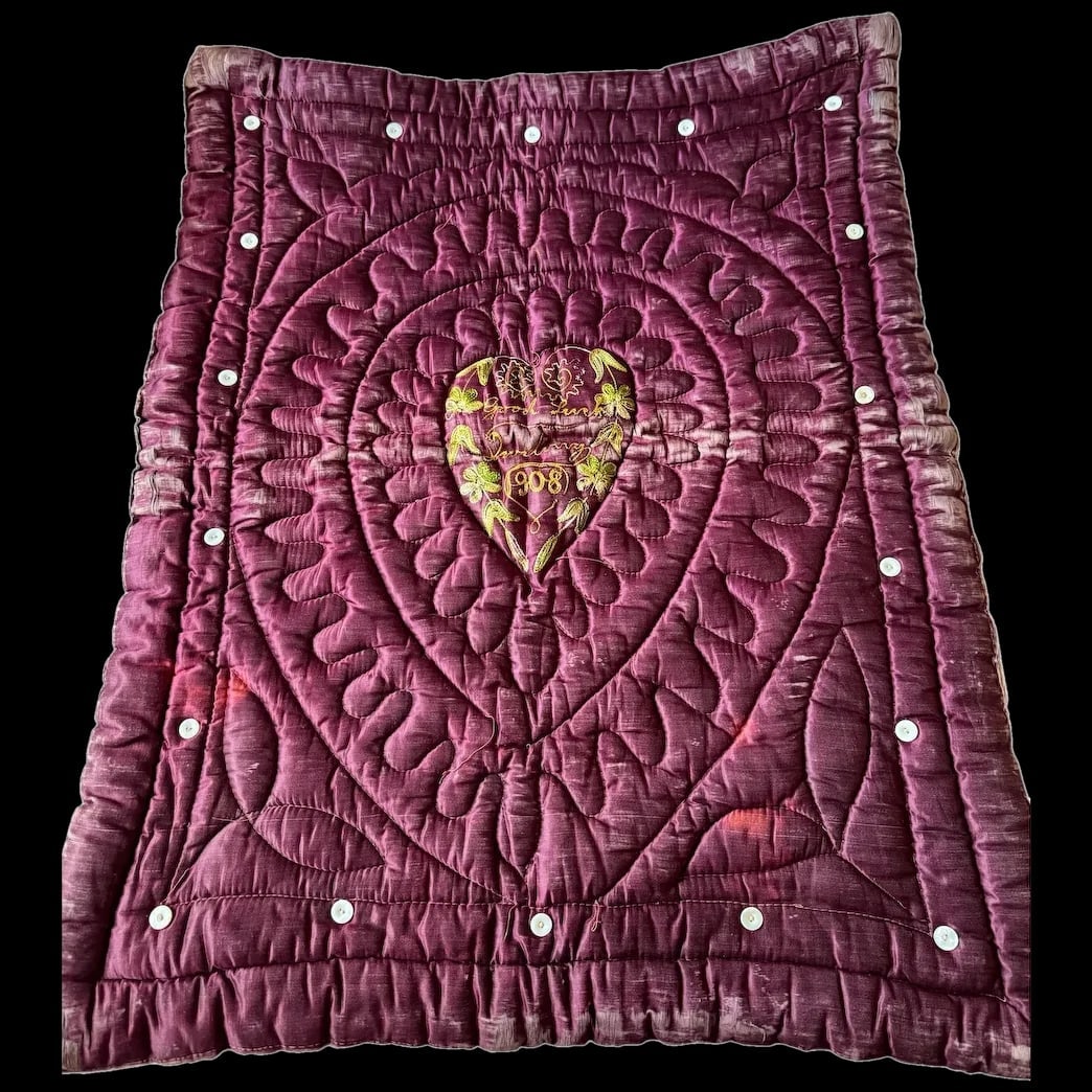 Antique Crazy Sweet Heart Quilt 1908 24x30 (1 of 9)